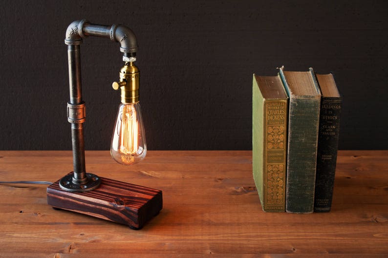 Table lamp-Desk lamp-Edison Steampunk lamp-Rustic home decor-Gift for men-Farmhouse decor-Home decor-Desk accessories-Industrial lighting image 7