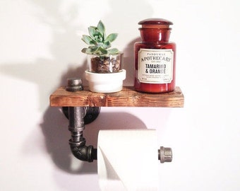 Industrial pipe shelf -  Steampunk bathroom fixture - Rustic Furniture - Industrial Bathroom - Toilet paper holder - Pipe shelf