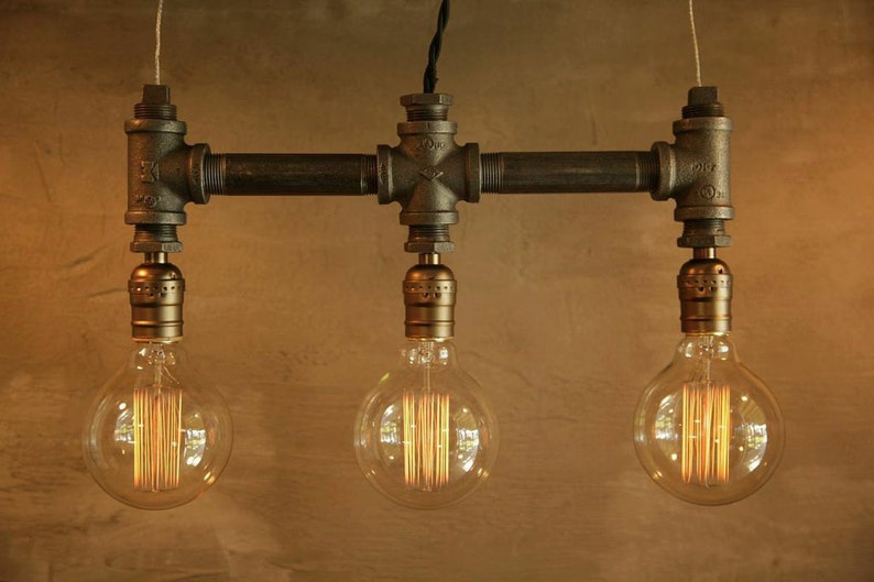 3 Bulb Globe Style Edison Iron Pipe Pendant Lamp Image 0