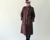 SALE Brown Tweed Faux Fur Coat, Bonnie Cashin Trench Coat,  Retro Winter Jacket, Vintage 1970s, Size Medium