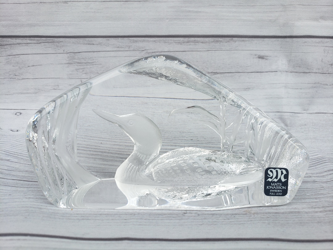 Mats Jonasson, Sweden Full Lead Crystal loon Paperweight, Signed Etsy