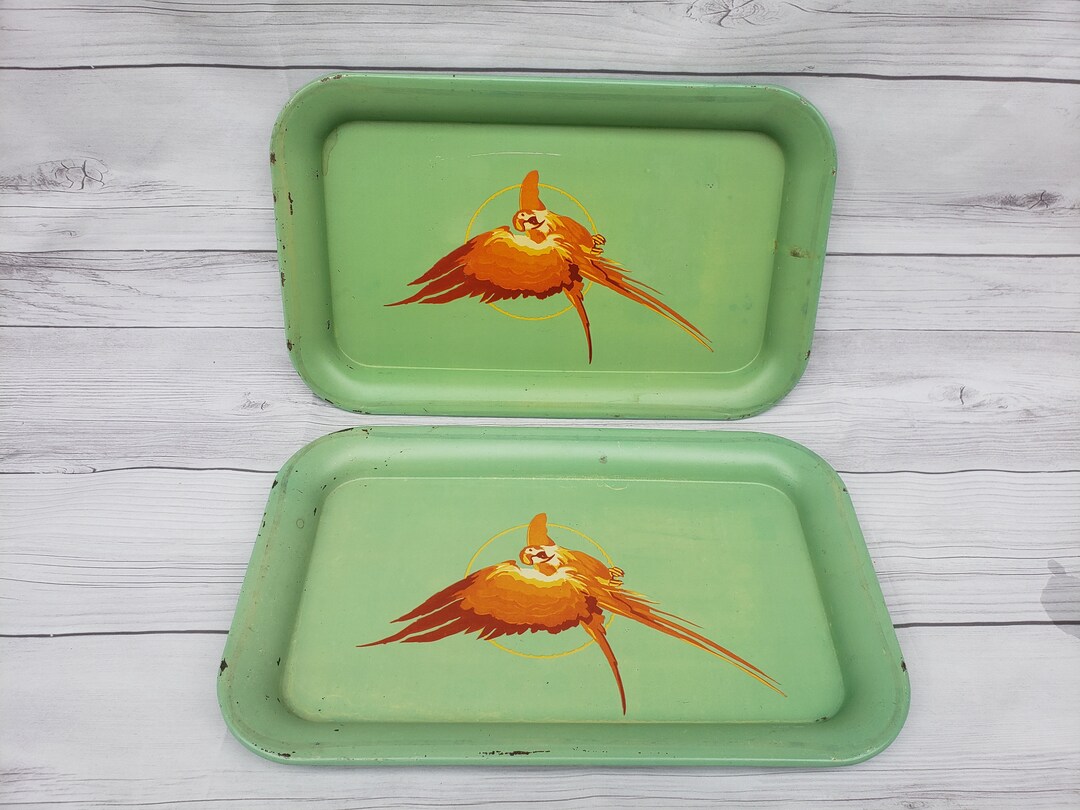 Vintage Metal Trays Mid Century Parrot Bird Lap Serving Tray Etsy