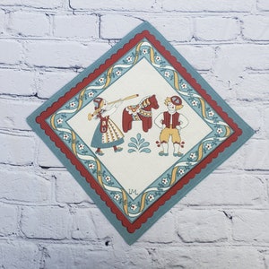 Swedish linen, square Lini Textil, Swedish boy girl dala horse