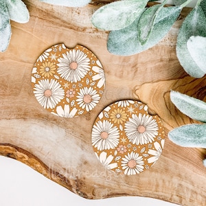 Winter Daisy Car Coasters, Cute Car Coasters, Set of 2 Car Coasters, Floral, Gifts Under 10, Cute Car Accessories