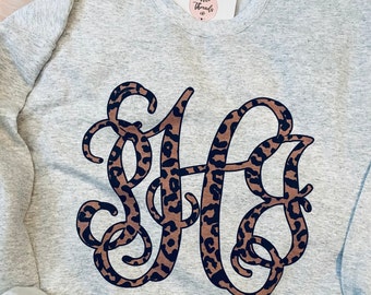 Monogram Leopard Sweatshirt - Large Monogram Sweatshirt - Oversized Sweatshirt - Leopard - Gift for Her - Monogrammed Shirt