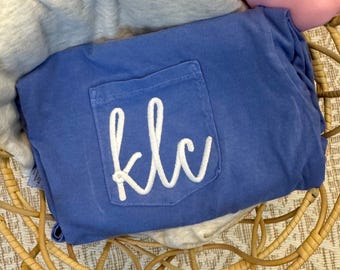 Monogram Comfort Colors Pocket Shirt, Embroidered Comfort Colors Tee, Custom Pocket Tee, Monogrammed Short Sleeve Shirt, Best Seller