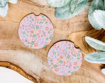 Cute Floral Car Coasters, Spring Floral, Trendy, Car Coasters, Set of 2 Car Coasters , Gifts Under 10, Cute Car Accessories, New Driver Gift