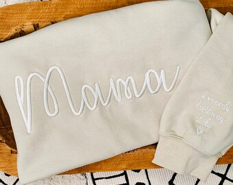 Embroidered Mama Sweatshirt with Kids Names On Sleeve, Embroidered Mom Sweatshirt, Custom Sweatshirt, New Mom Gift, Mother's Day Gift