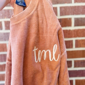 Monogram Corded Crewneck, Embroidered Charles River Camden Crew, Cursive Monogram Crewneck, Monogrammed Oversized Sweatshirt, Corded Crew