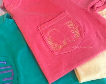 Comfort Colors Pocket Monogram Shirt, Embroidered Comfort Colors Shirt, Monogram Pocket Tee, Bridal Party Gift, Best Seller