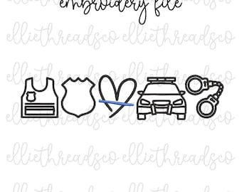 Police Icons Embroidery Design, Law Enforcement, Police Wife, Embroidery Design, Police Doodles, Digital Design