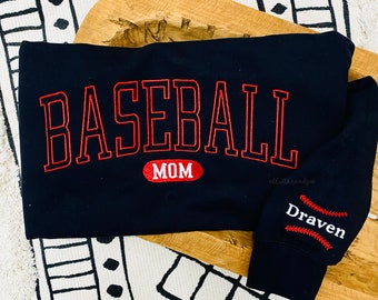 Baseball Mama Embroidered Sweatshirt, Baseball Mom, Custom Baseball Stitch Sweatshirt, Game Day Sweatshirt, Baseball Season, Name On Sleeve