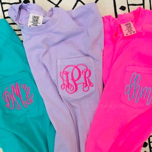 Monogram Comfort Colors Pocket Shirt, Monogrammed Pocket Tee, Embroidered Pocket Shirt, Gift Under 25, Bridal Party Gift, Monogrammed Shirt
