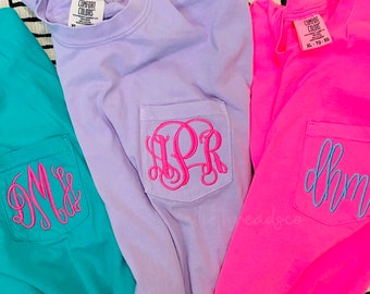 Monogram Comfort Colors Pocket Shirt, Monogrammed Pocket Tee, Embroidered Pocket Shirt, Gift Under 25, Bridal Party Gift, Monogrammed Shirt