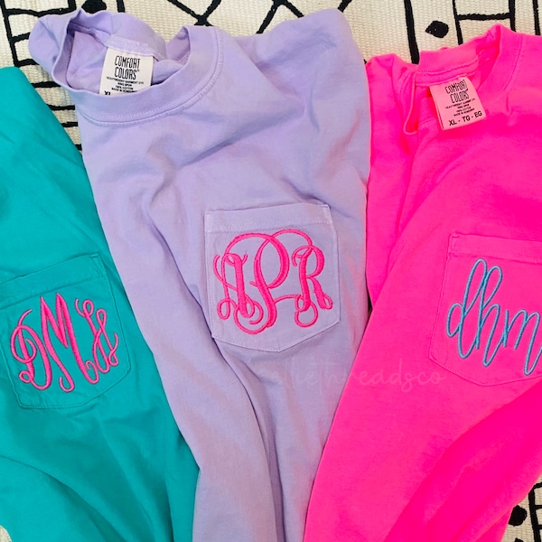 Monogram Comfort Colors Pocket Shirt, Monogrammed Pocket Tee, Embroidered Pocket Shirt, Gift Under 25, Bridal Party Gift, Monogrammed Shirt