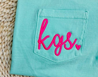 Monogram Comfort Colors Pocket Shirt, Embroidered Comfort Colors Tee, Custom Pocket Tee, Monogrammed Short Sleeve Shirt, Best Seller