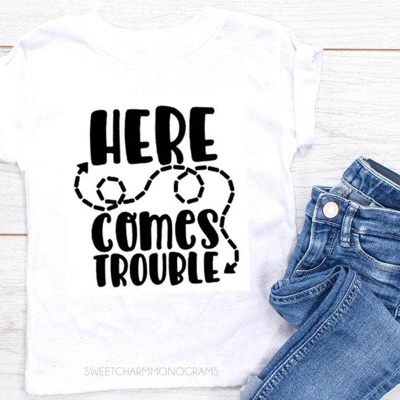 Trendy Kids Clothes Toddler Shirt Cute Kids T -Shirt Here Comes Trouble Shirt Funny Shirt
