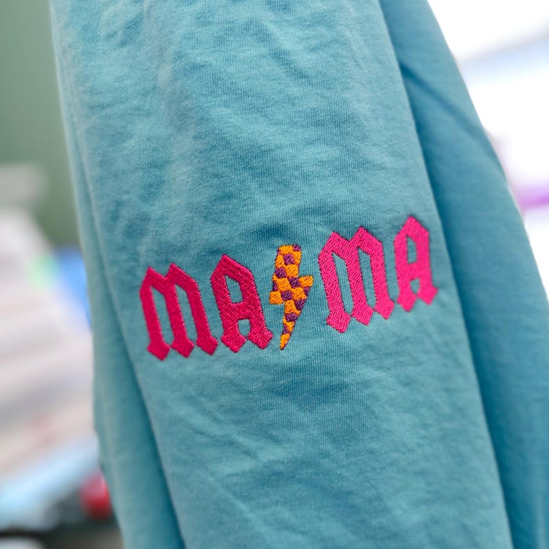 Mama Checkered Lightning Bolt Shirt, Embroidered Mama Shirt, Retro Mom Crewneck, Mama Crewneck image 2