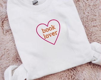 Embroidered Book Lover Heart Sweatshirt, Book Lover Gift, Reading Sweatshirt, Librarian Shirt