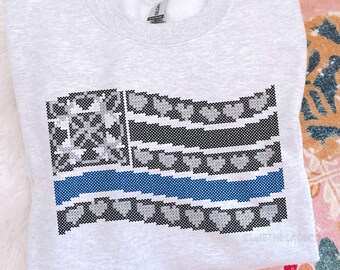 Thin Blue Line Embroidered Cross Stitch Flag Sweatshirt, Police Wife Sweatshirt, Police Graduation, Police Officer Gift, Law Enforcement