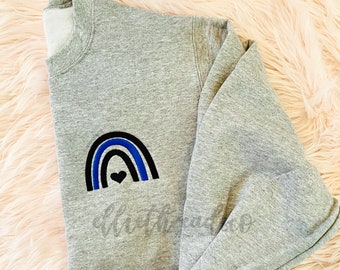 Police Wife Sweatshirt, Thin Blue Line Rainbow Sweatshirt, Police Wife Shirt - Law Enforcement Support, Police Spouse, Boho Rainbow