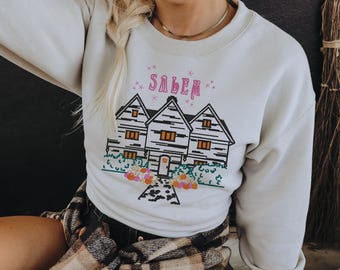 Salem Haunted House Embroidered Sweatshirt, Halloween Shirt, Spooky Season, Haunted House Crewneck