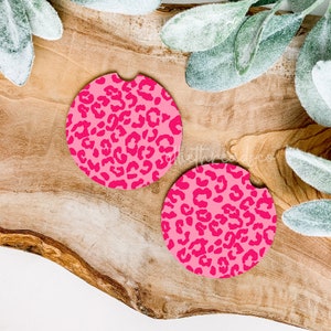 Hot Pink Leopard Car Coasters, Car Coasters, Set of 2 Car Coasters , Gifts Under 10, Cute Car Accessories, New Driver Gift