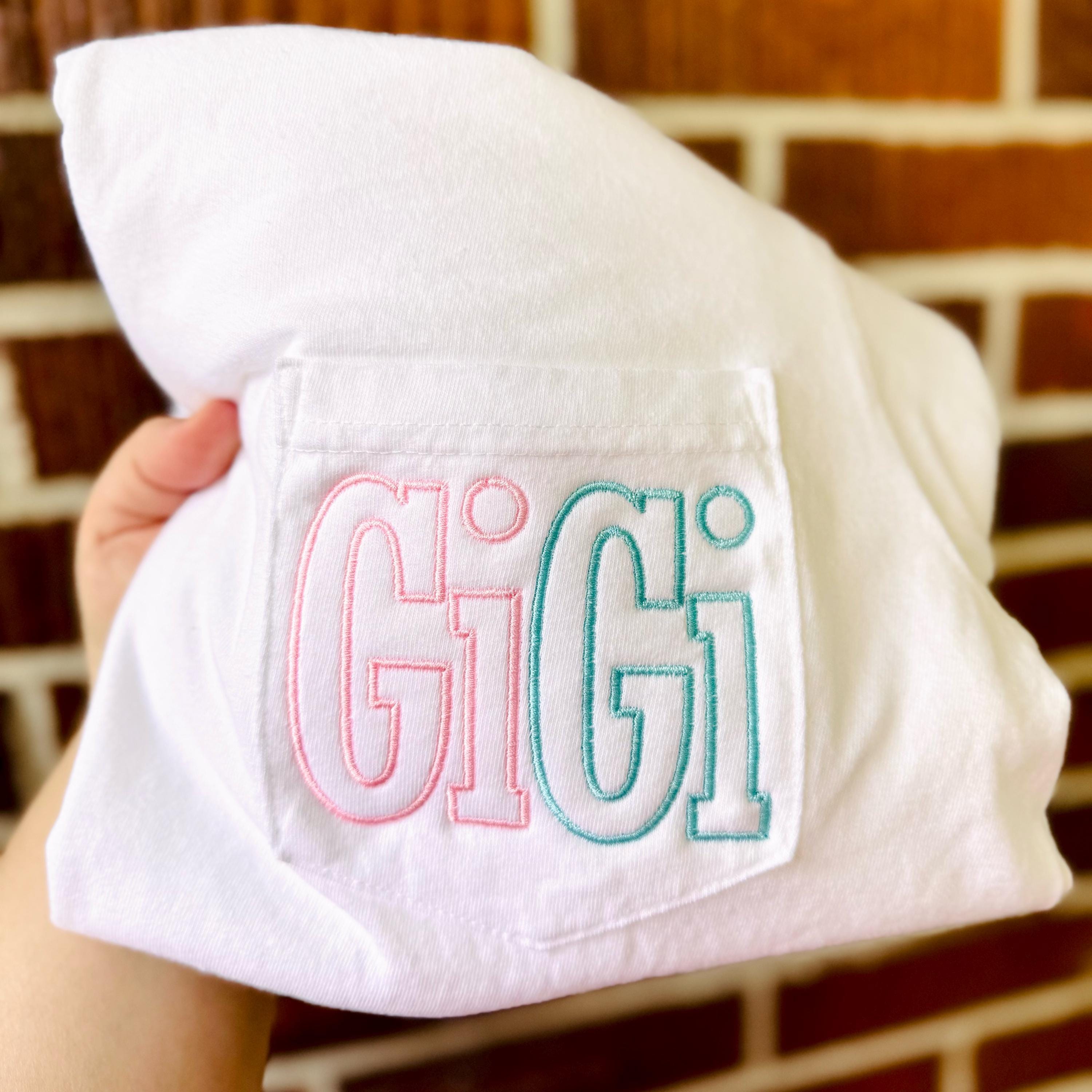 Embroidered Gigi Comfort Colors Pocket Shirt, New Gigi Gift, Gift for Grandma, Comfort Colors