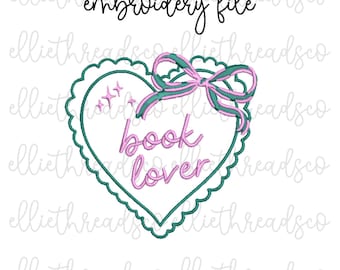 Book Lover Embroidery Design, Coquette, Book Lover Embroidery Design, Bookish, Digital Download