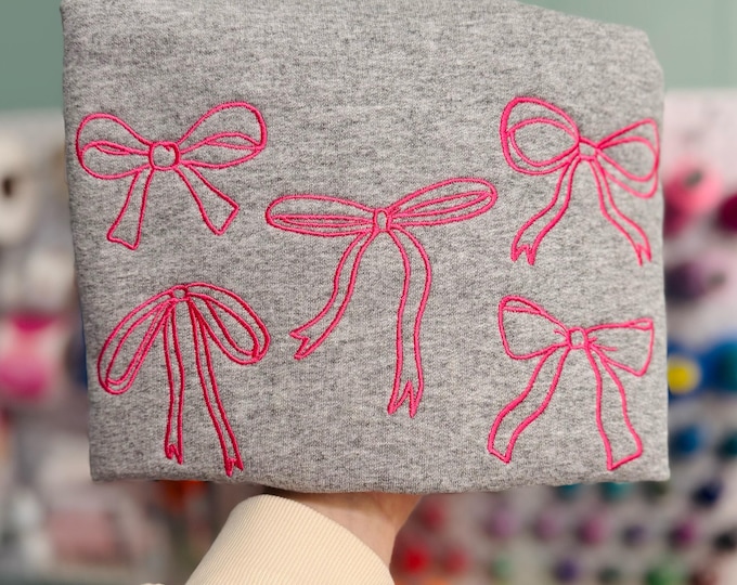 Embroidered Coquette Bow Sweatshirt, Bow Collage Sweatshirt, Cute Bow Sweatshirt