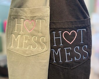 Hot Mess Comfort Colors, Embroidered Comfort Colors Pocket Tee, Funny Shirt, Girly Shirt
