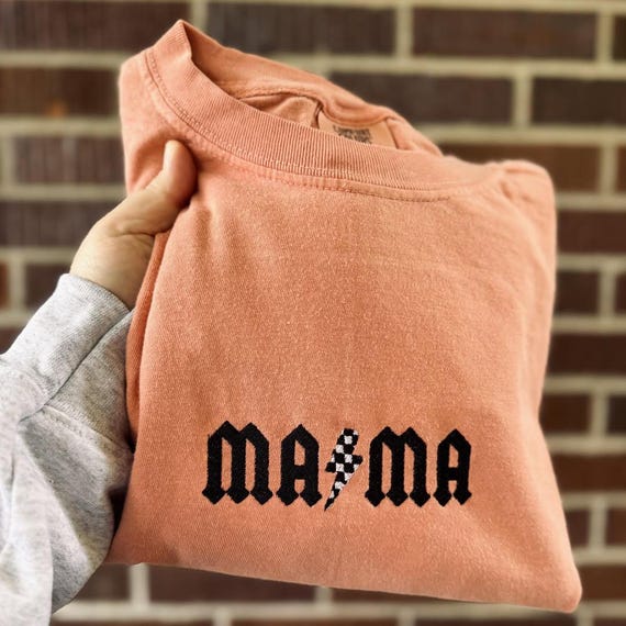 Mama Checkered Lightning Bolt Shirt, Embroidered Mama Shirt, Retro Mom Crewneck, Mama Crewneck