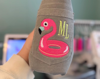 Monogram Flamingo Pocket Tee, Embroidered Summer Shirt, Pool Day, Monogram Comfort Colors Pocket Shirt