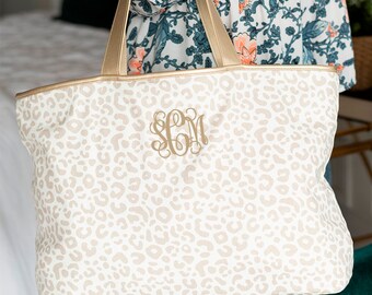 monogram leopard tote