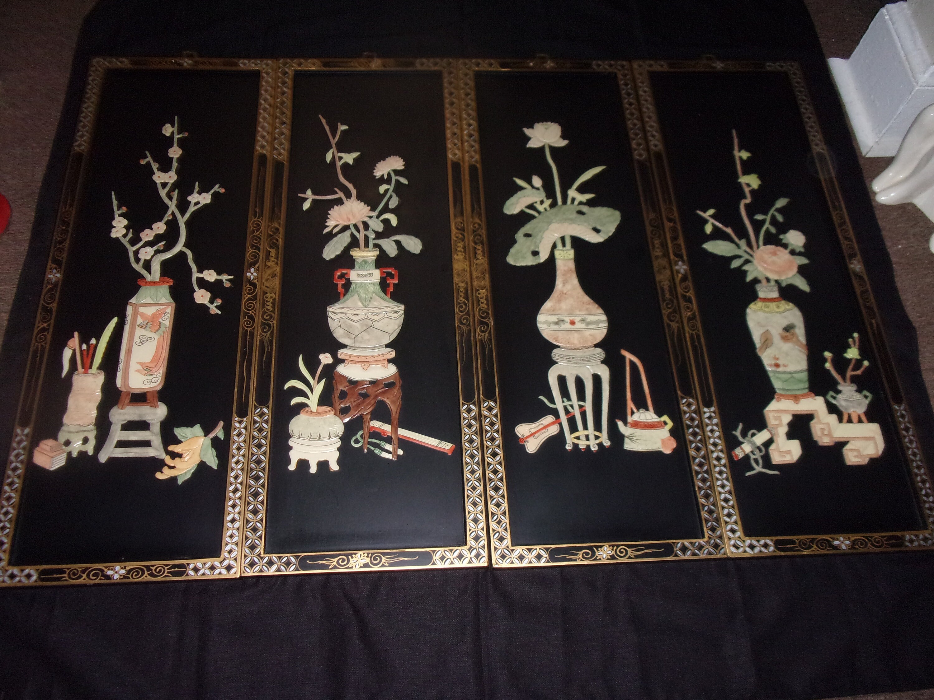 Asian Wall Panels Soapstone with Vase and Flower Design Etsy