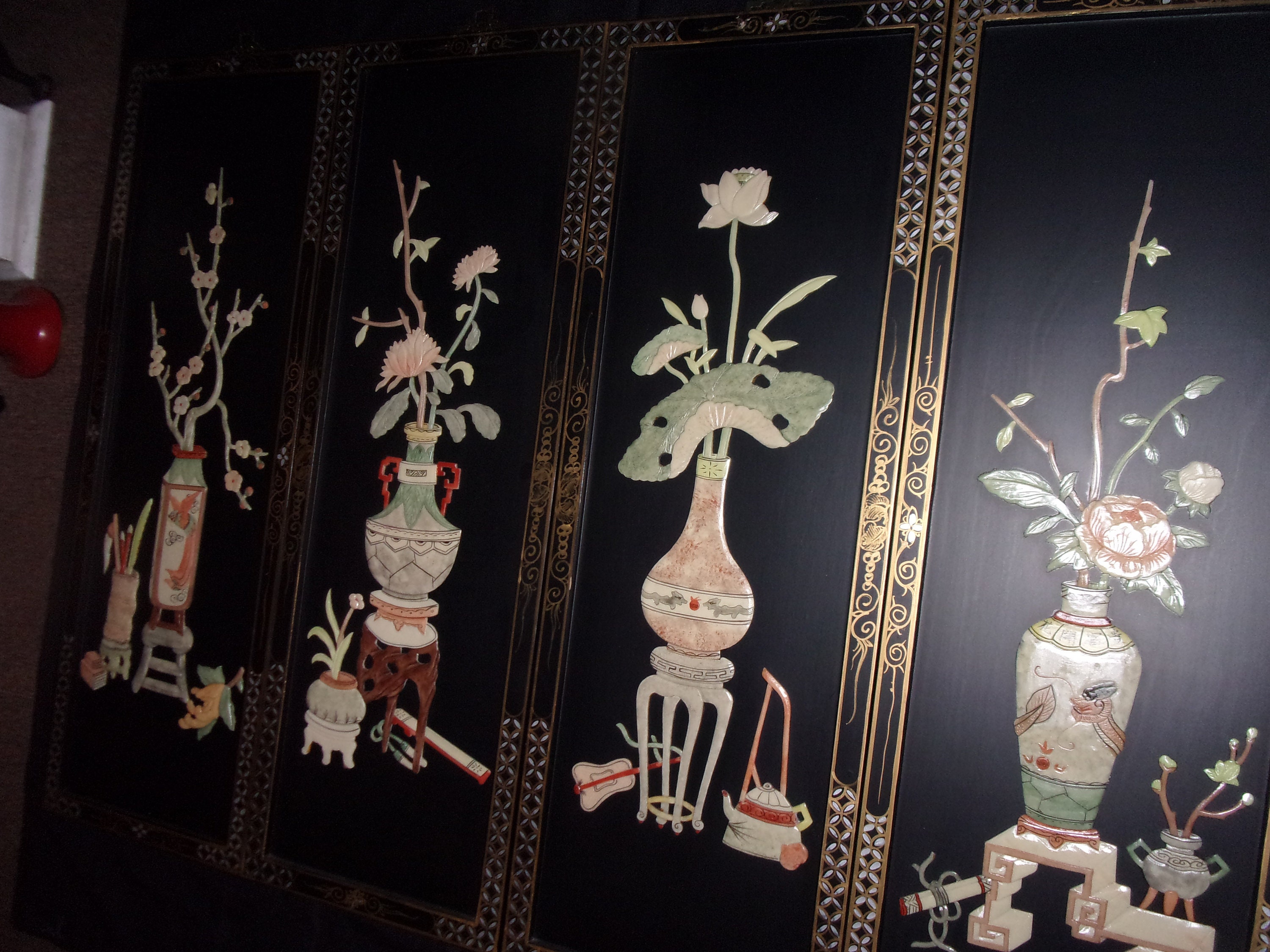 Asian Wall Panels Soapstone with Vase and Flower Design Etsy