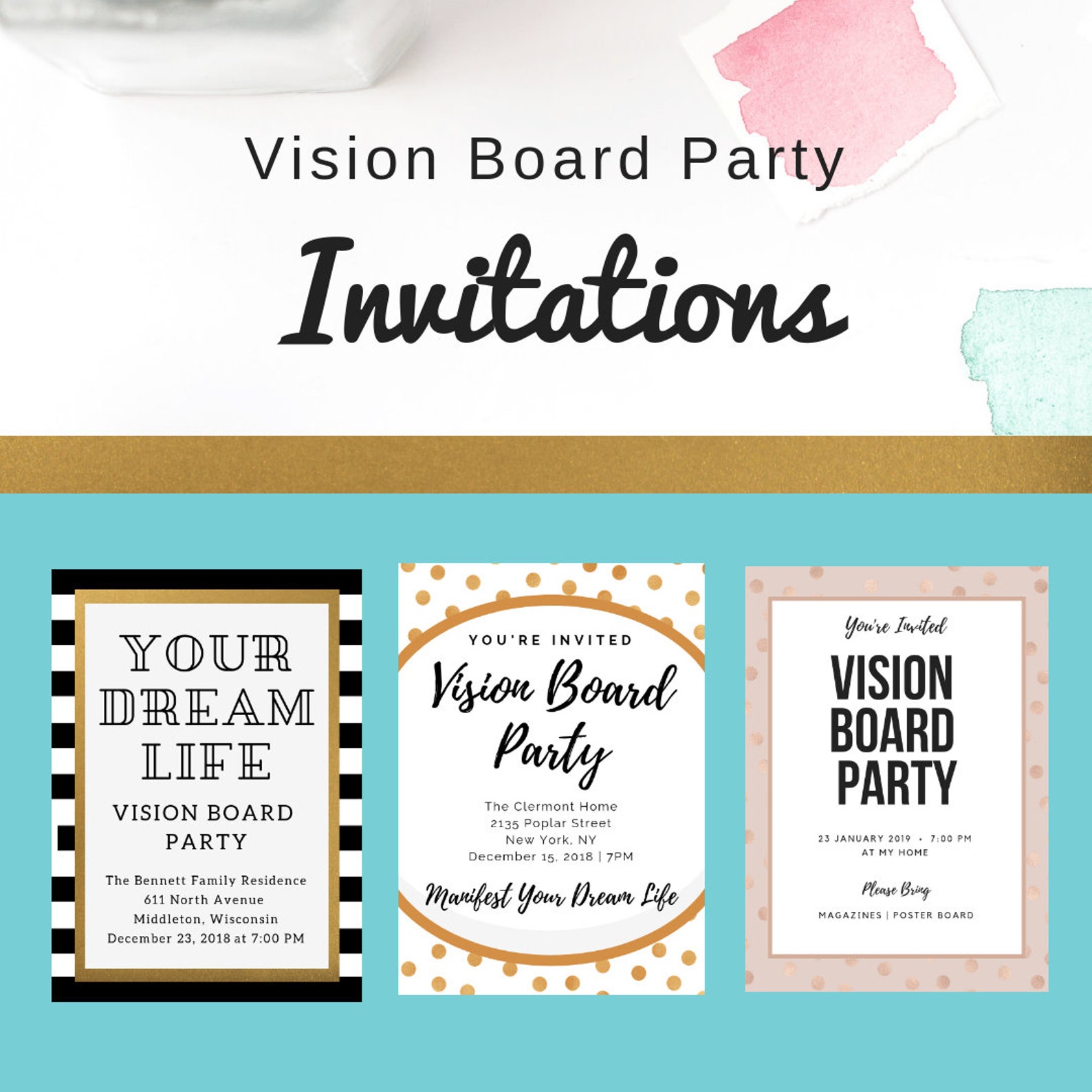 Vision Board Party Invitations Canva Invitations Goal - Etsy