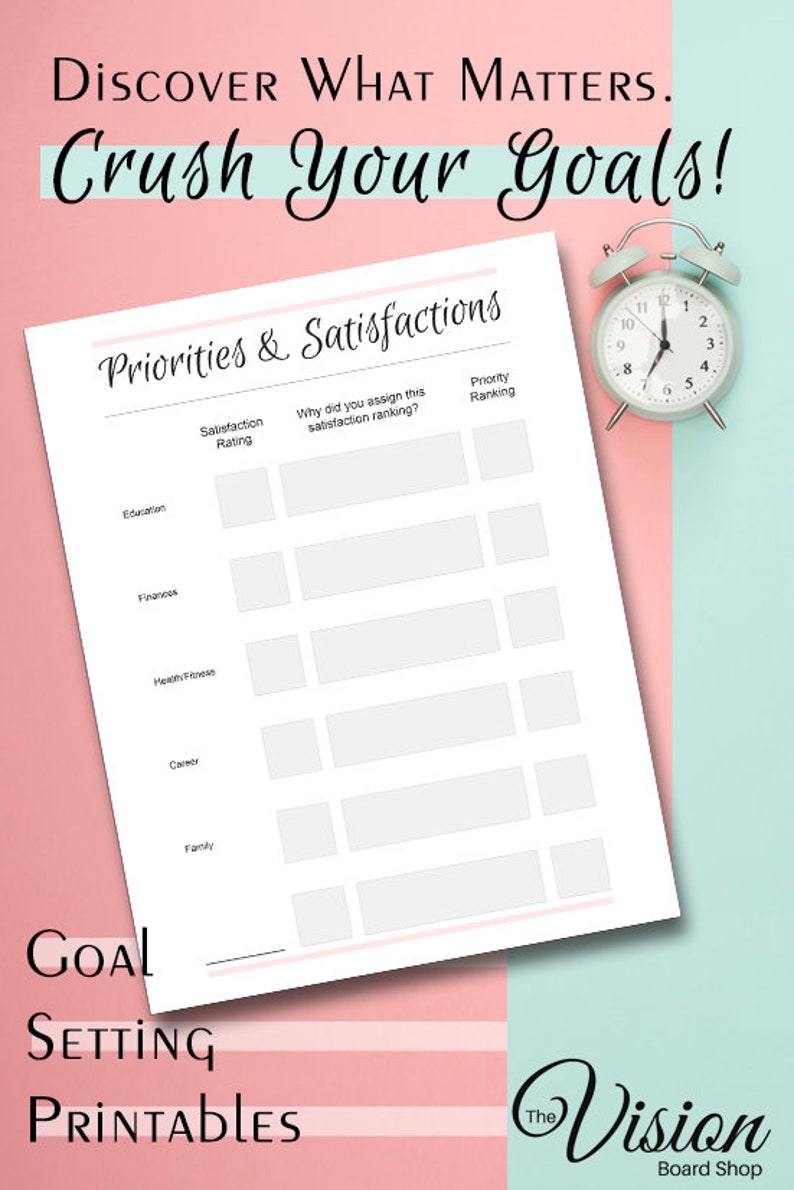 Priorities Worksheet Goal Setting Self Help Printables | Etsy