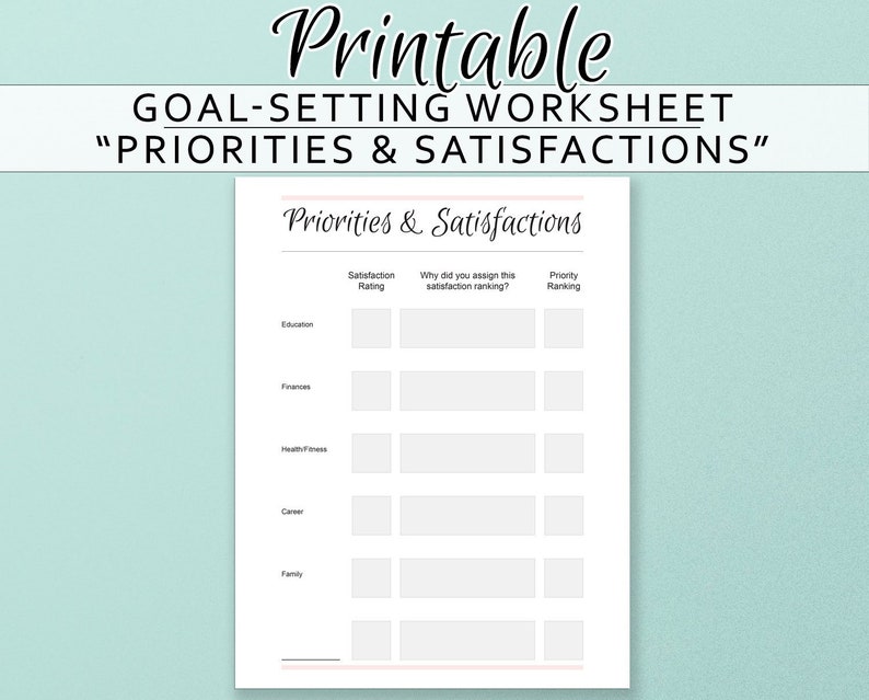 Priorities Worksheet Goal Setting Self Help Printables | Etsy