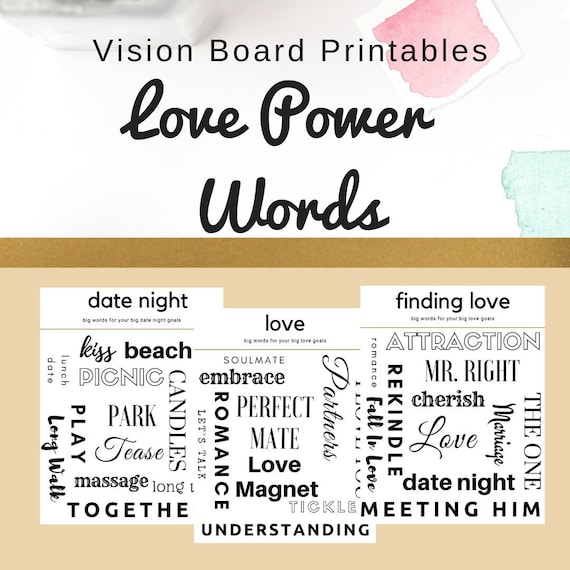 Vision Board Kit, Power Words Printable, Affirmation Quote Cards