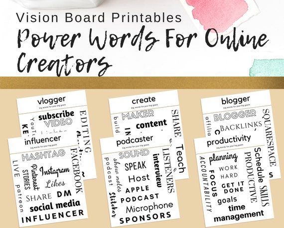 Vision Board Printables Online Creators Power Words Etsy Vision Board Printables Online Creators Power Words Etsy