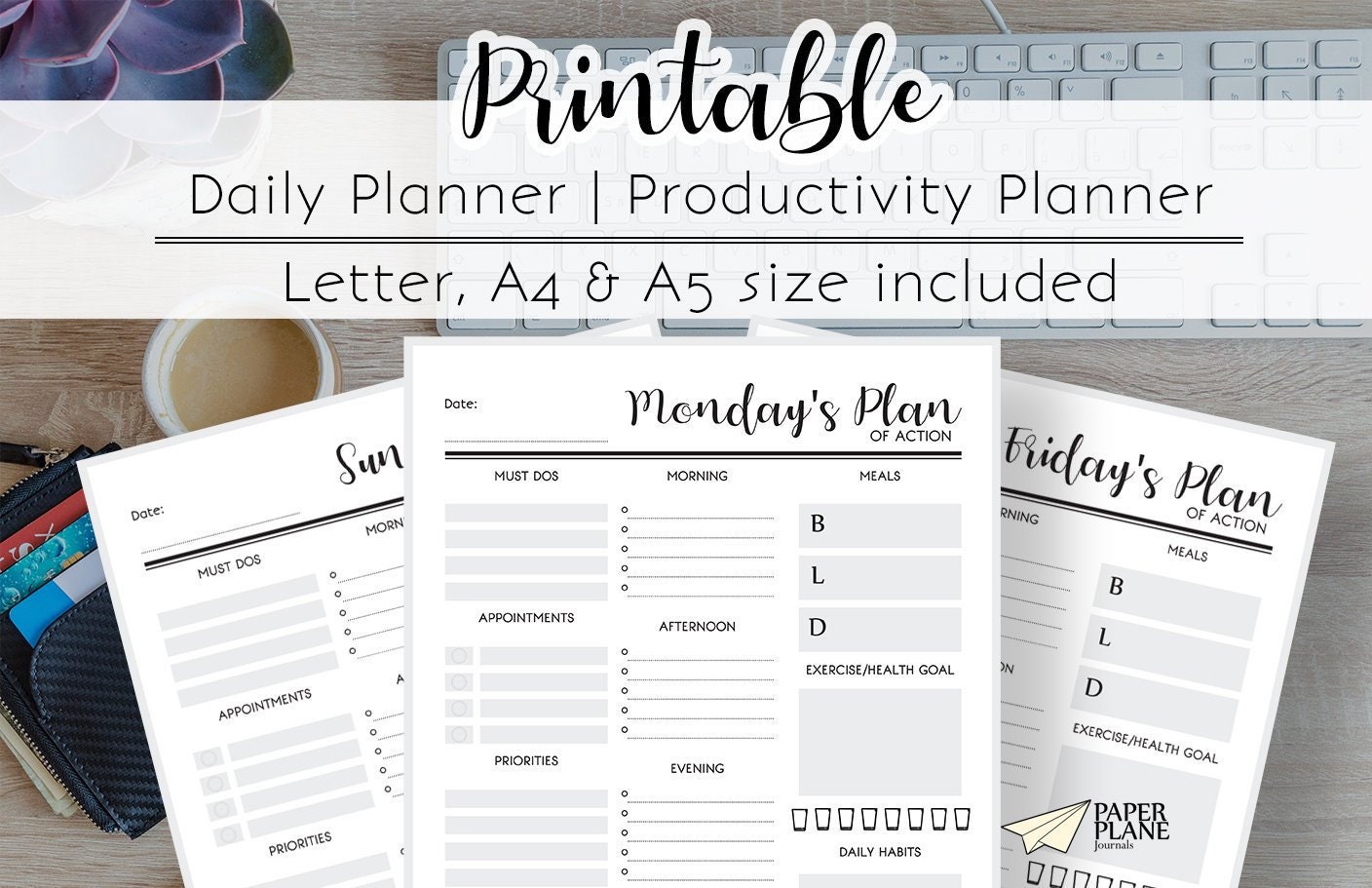 Printable Daily Planner | A5 A4 & US Letter Planner | Day Planner ...