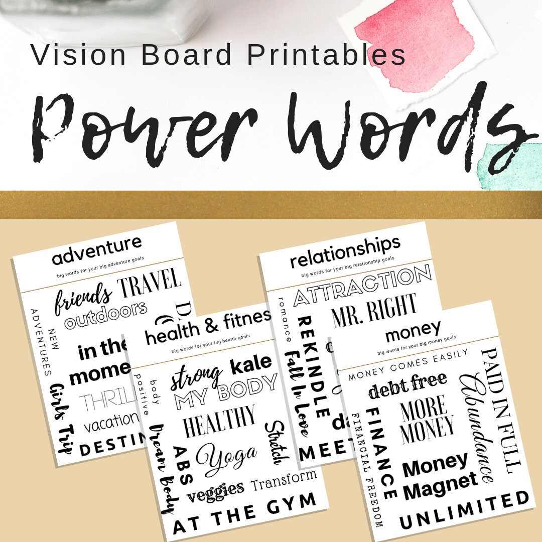 Vision Board Printables Power Words Affirmation Cards Etsy