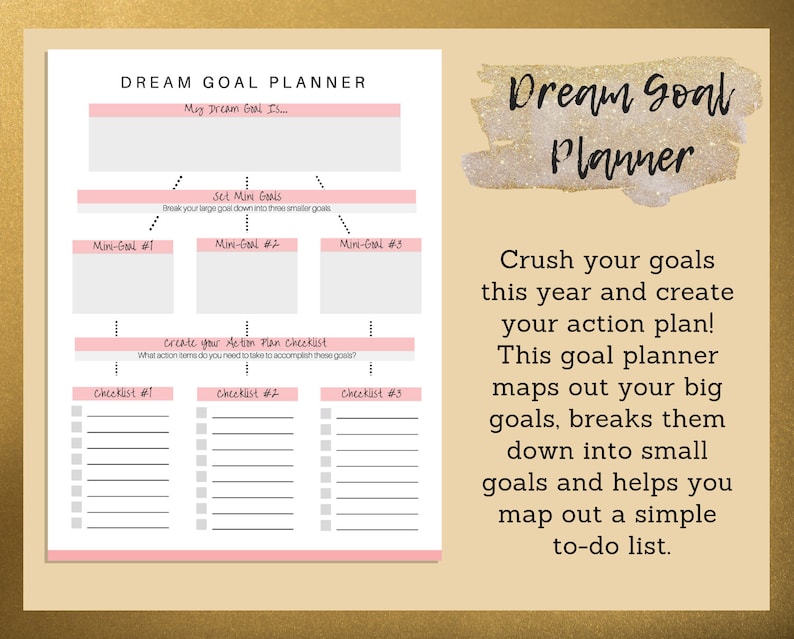 Dream Goal Planner Printable Goal Setting Printable PDF Goals Worksheet