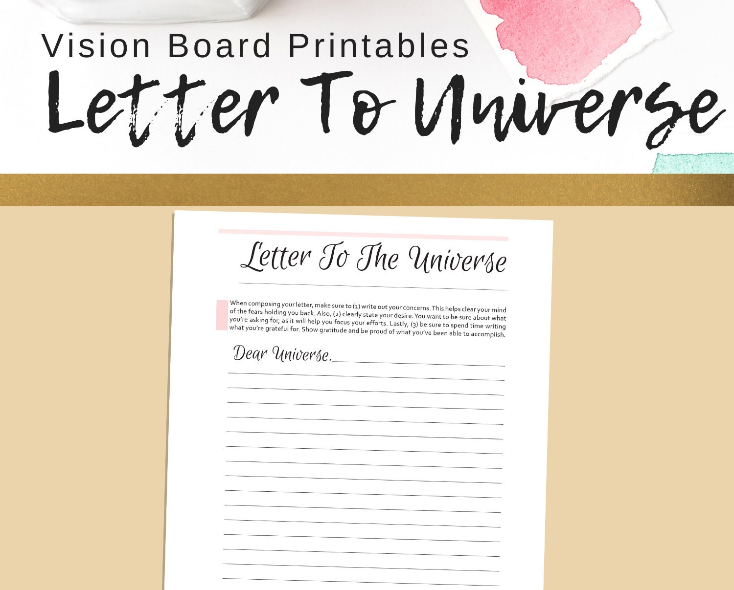 Letter to the Universe Printable  Law of Attraction  Goal Setting  Printable PDF  Goals Worksheet  Manifesting Worksheet  Goal Printable