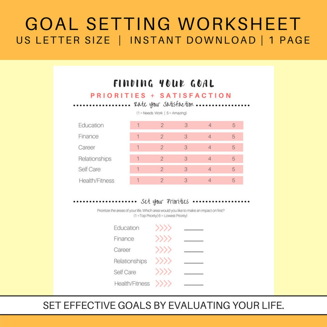 Goal Setting Worksheet: Set Goals | Achievement Planner | Self Help ...