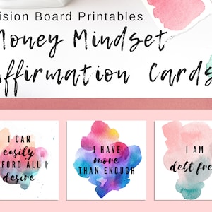 Cartões de afirmação de mentalidade de dinheiro do Vision Board | Cartões de Gol | Imprimíveis do quadro de visão | Cartões de inspiração para dinheiro | Imprimíveis de mentalidade de abundância
