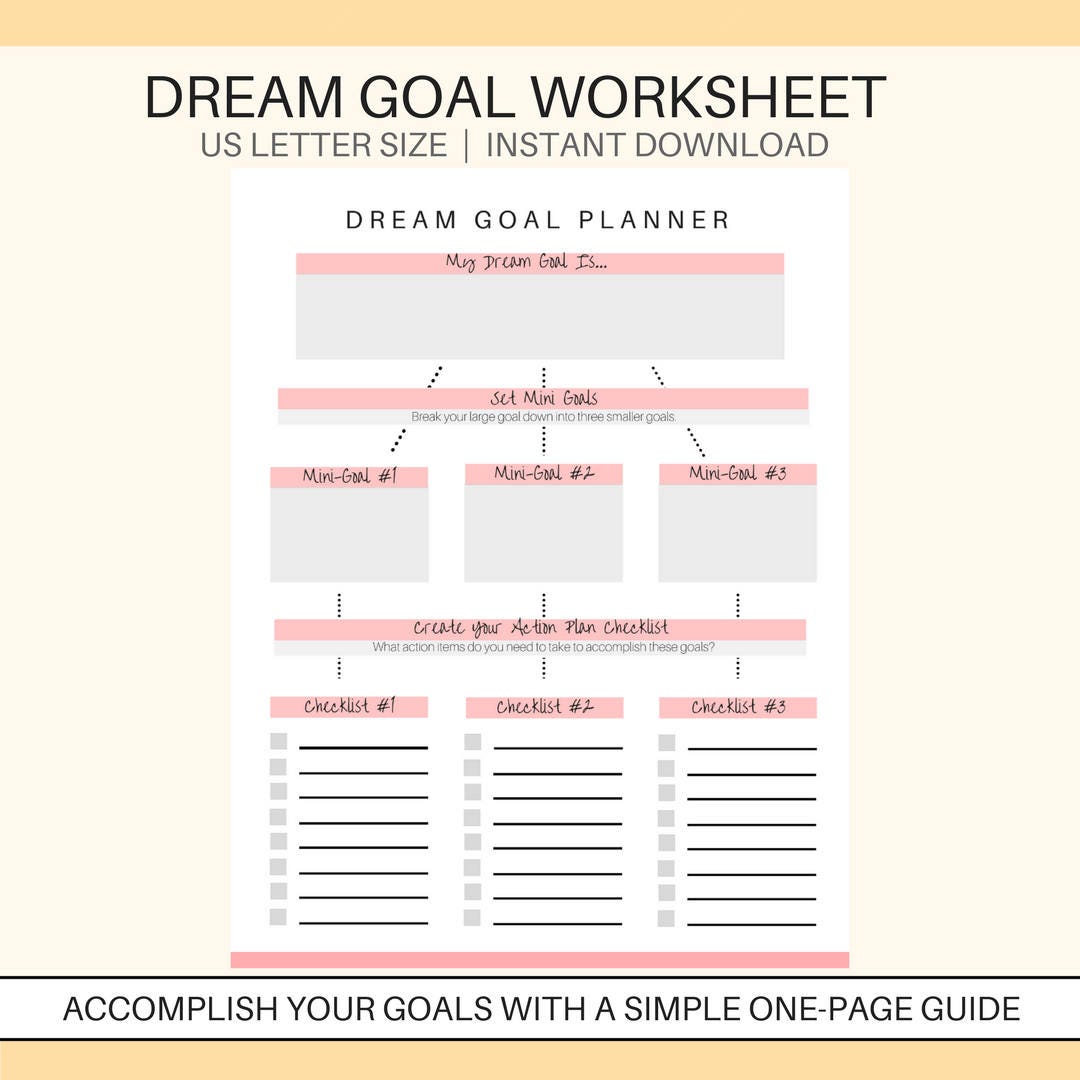 dream goal planner printable goal setting printable pdf etsy goal setting chart pdf
