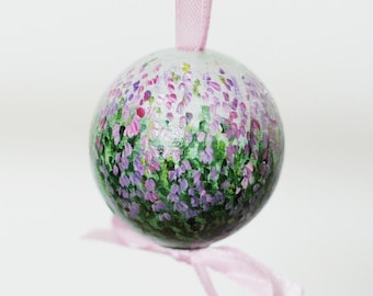 Huge hand painted (not decoupaged!) wooden bead - heather