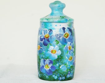 Hand-painted glass bathroom / kitchen jar